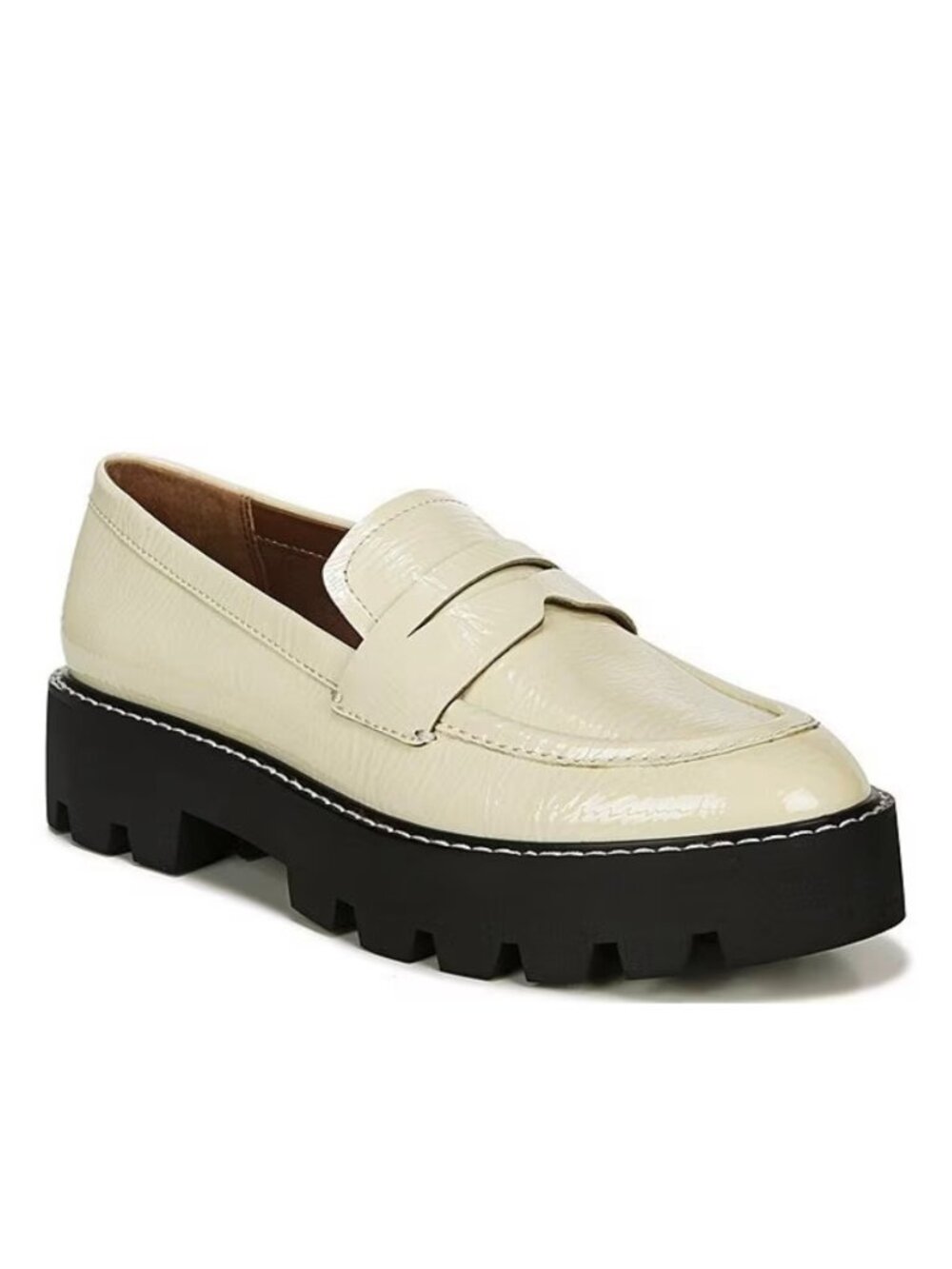 Franco Sarto Balin Crinkle Patent Lug Sole Penny Loafers Size 7.5 Putty White